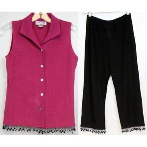 R.N. Kidz Ribbed Waffle Knit Girls sz 14 Ronni Nicole Pink Shirt Black Pants